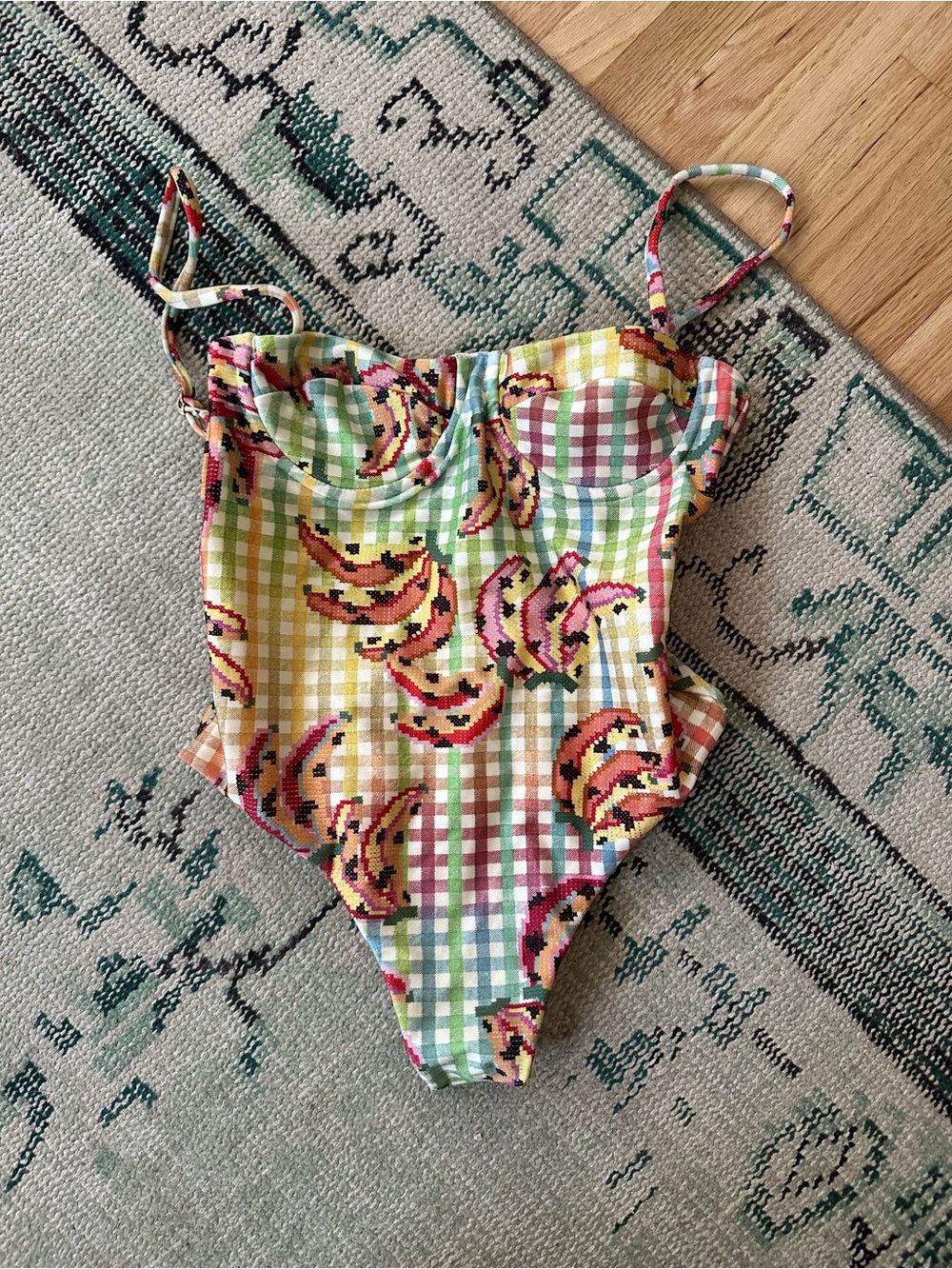 NWOT Farm Rio Multicolor Gingham Banana One-Piece Swimsuit